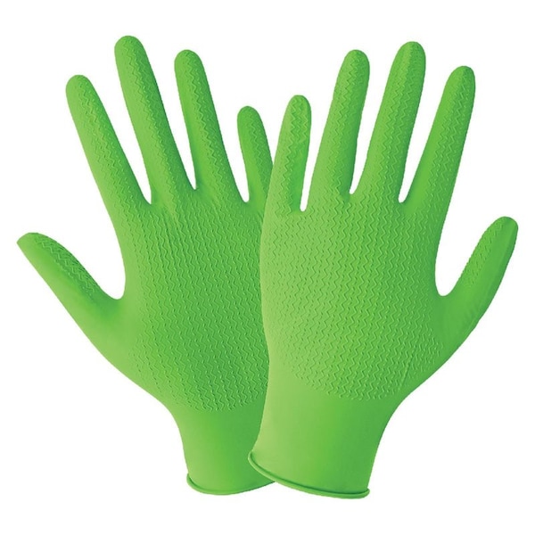Global Glove Disposable Gloves, 6 mil Palm, Nitrile, Powder-Free, M, 100 PK, Hi-Vis Green 945PF-M - main